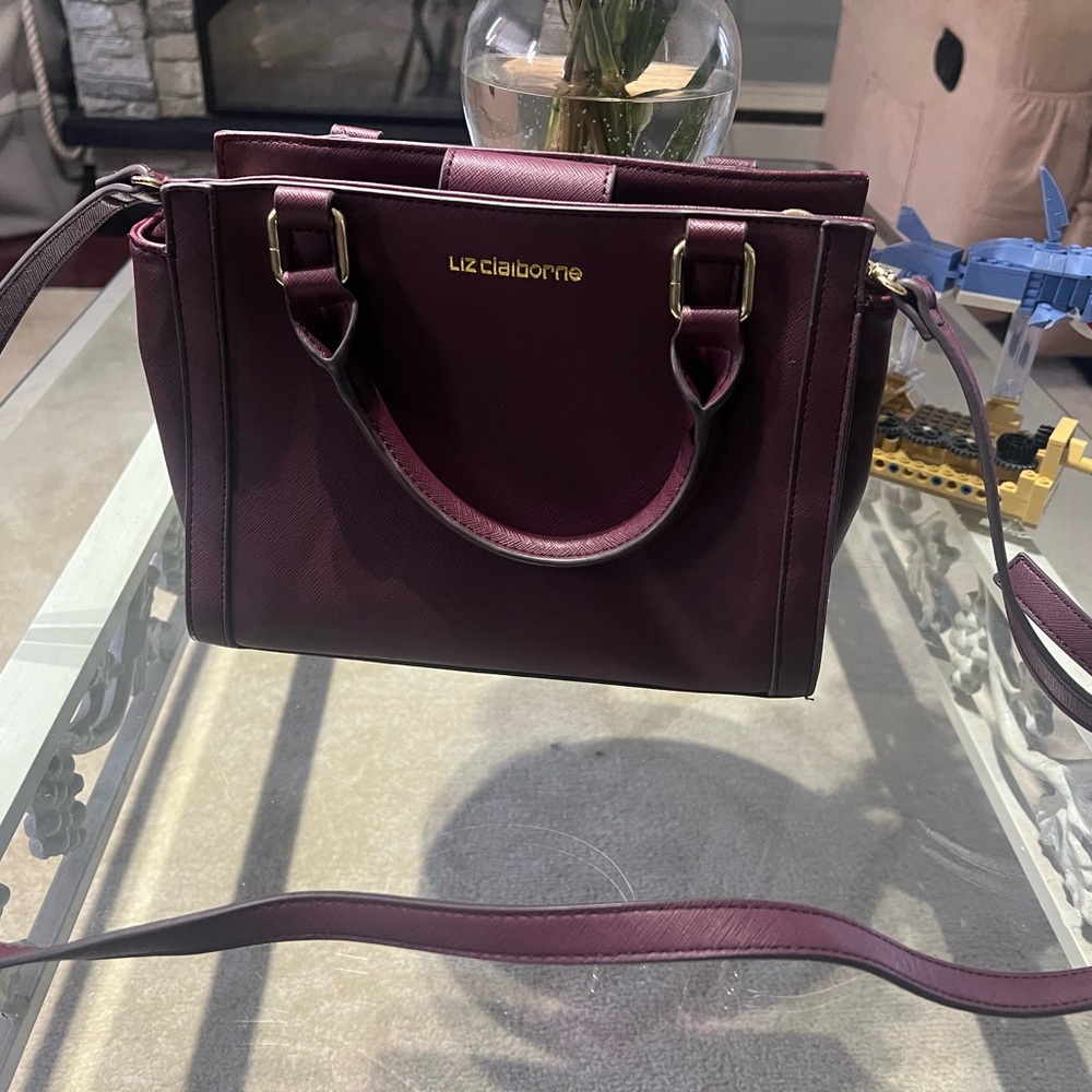 Liz Claiborne Wine Plum Structured Satchel with Shoulder Strap